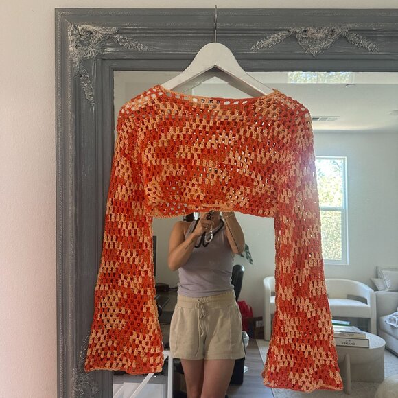 Emory‎ Park Long Sleeve Crochet Cropped Top Size Small - Picture 5 of 9